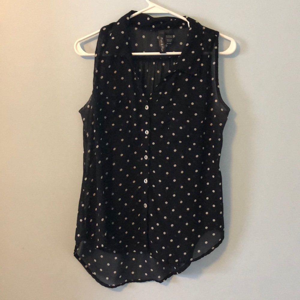 Black and white polka dot tank